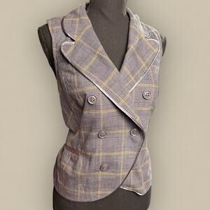 Y2K Top Women Gray Button Up Shirt Vest Large Alice Cullen Plaid Preppy Candies